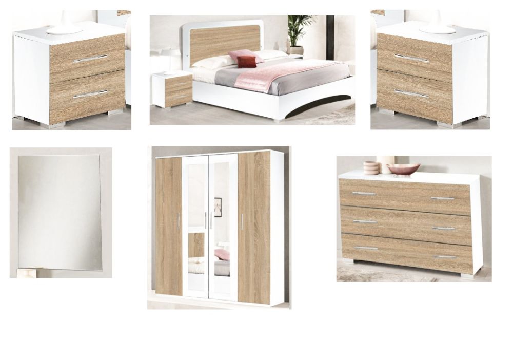 Ben Company Dalia Light Oak Italian Bedroom Set with 4 Door Wardrobe