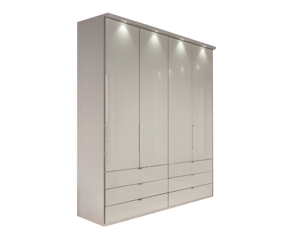Wiemann Kansas 4 Door 6 Drawer Wardrobe with Champagne Glass Front - W 150cm