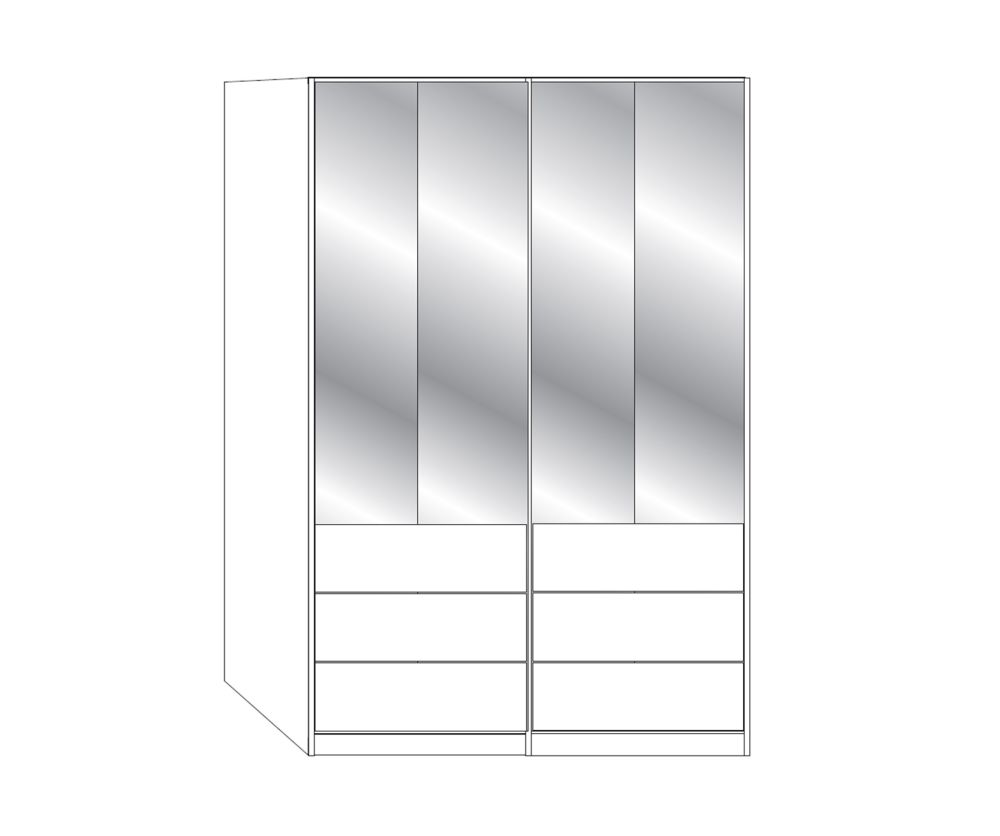 Wiemann Kansas 4 Mirror Door 6 Drawer Wardrobe with Havana Glass Front - W 150cm