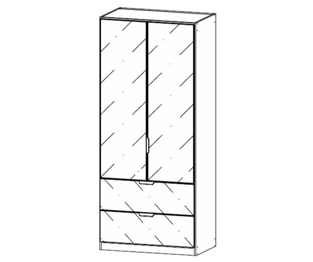 Rauch Modern Quadra Spin Alpine White Carcase with White Glass Front 2 Glass door 2 Drawer Combi Wardrobe