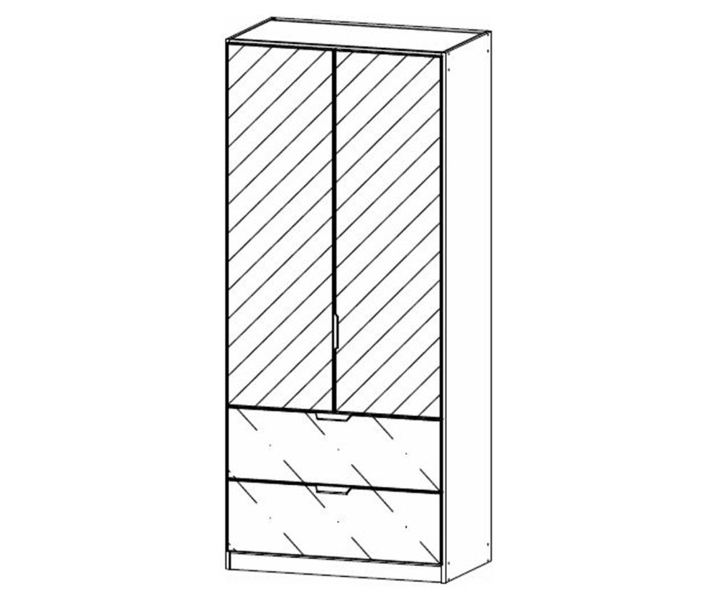 Rauch Modern Quadra Spin Alpine White Carcase with White Glass Front 2 Mirror Door 2 Glass Drawer Combi Wardrobe