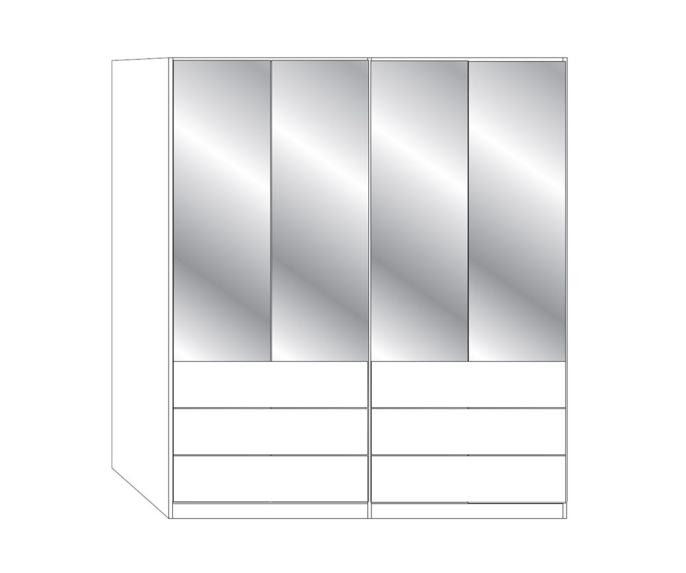 Wiemann Kansas 4 Mirror Door 6 Drawer Wardrobe with Havana Glass Front - W 200cm