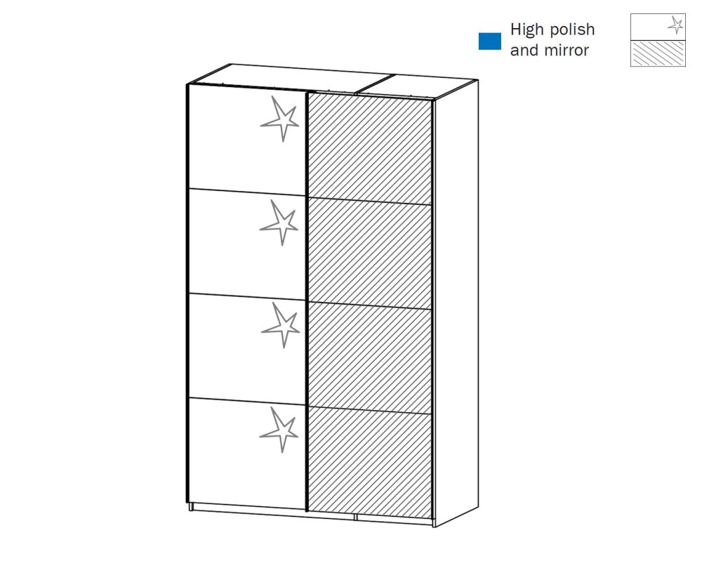 Rauch Zenaya Alpine White and White High Gloss Front 2 Sliding Door 1 Mirror Wardrobe (W181cm)