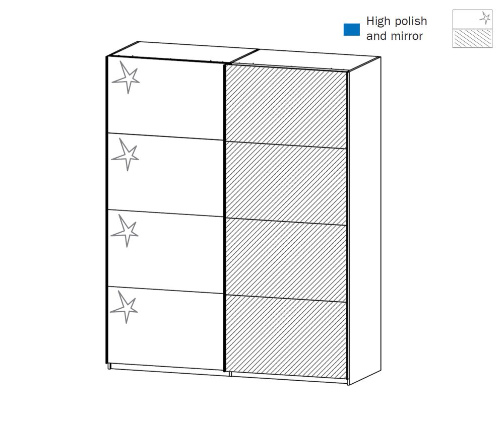 Rauch Zenaya Alpine White and White High Gloss Front 2 Sliding Door 1 Mirror Wardrobe (W137cm)
