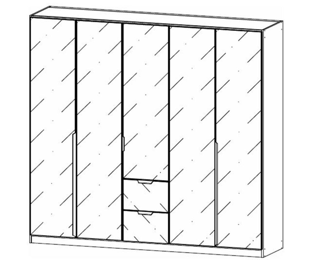 Rauch Modern Quadra Spin Metallic Grey Carcase with Basalt Glass Front 5 Glass door 2 Drawer Combi Wardrobe