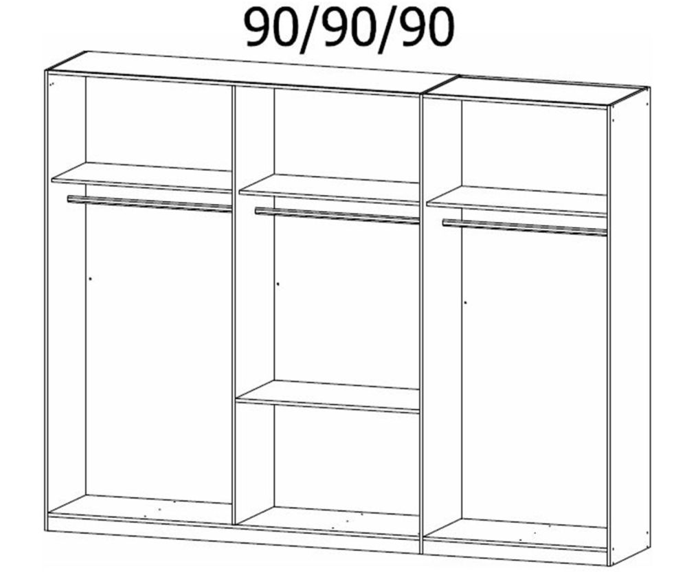 Rauch Modern Quadra Spin Alpine White Carcase with White Glass Front 6 Glass door 2 Drawer Combi Wardrobe