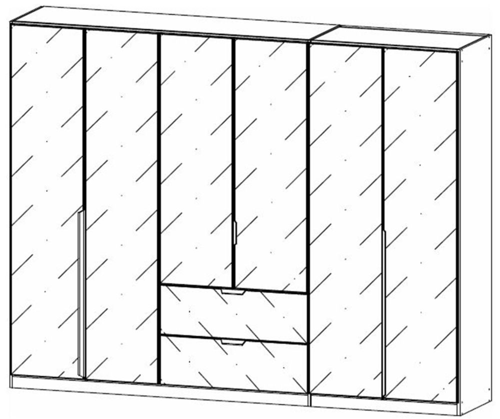 Rauch Modern Quadra Spin Metallic Grey Carcase with Basalt Glass Front 6 Glass door 2 Drawer  Combi Wardrobe
