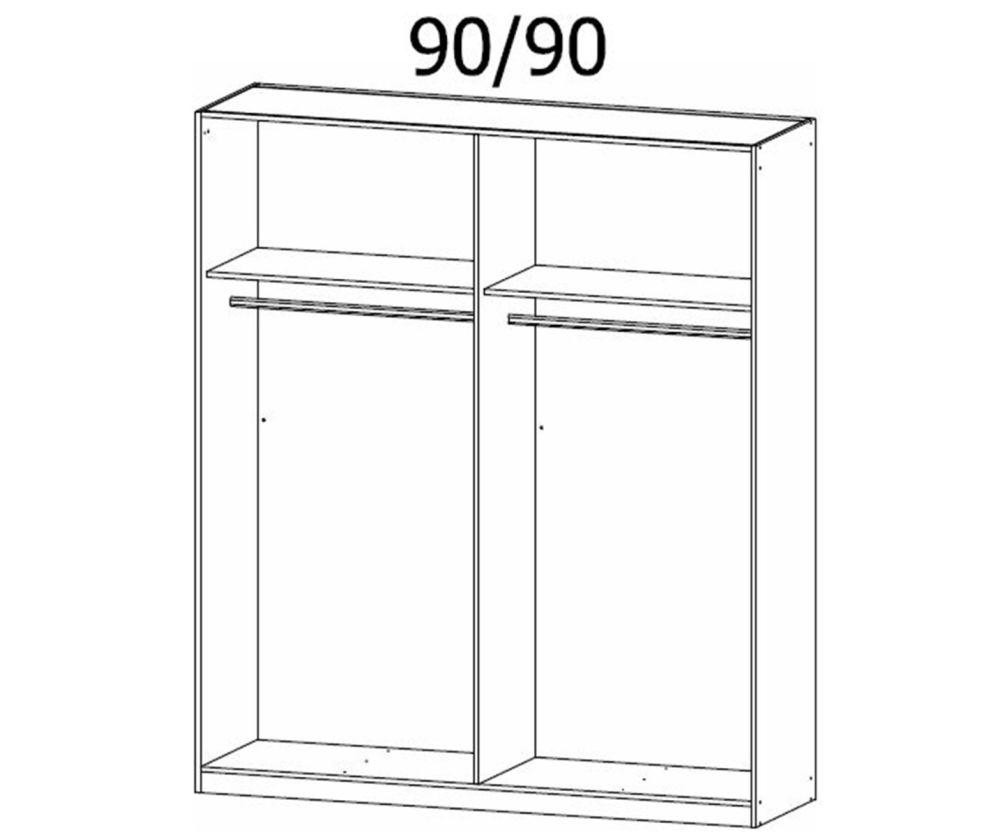 Rauch Modern Quadra Spin Alpine White Carcase with White Glass Front 4 door 2 Mirror Hinged Wardrobe