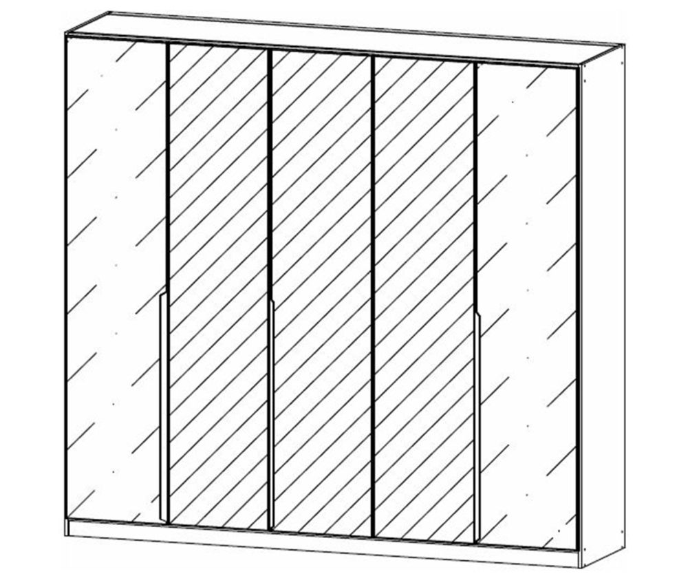 Rauch Modern Quadra Spin Alpine White Carcase with White Glass Front 5 door 3 Mirror Hinged Wardrobe