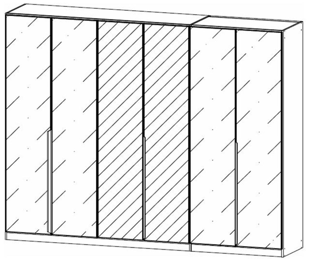 Rauch Modern Quadra Spin Metallic Grey Carcase with Basalt Glass Front 6 door 2 Mirror Hinged Wardrobe