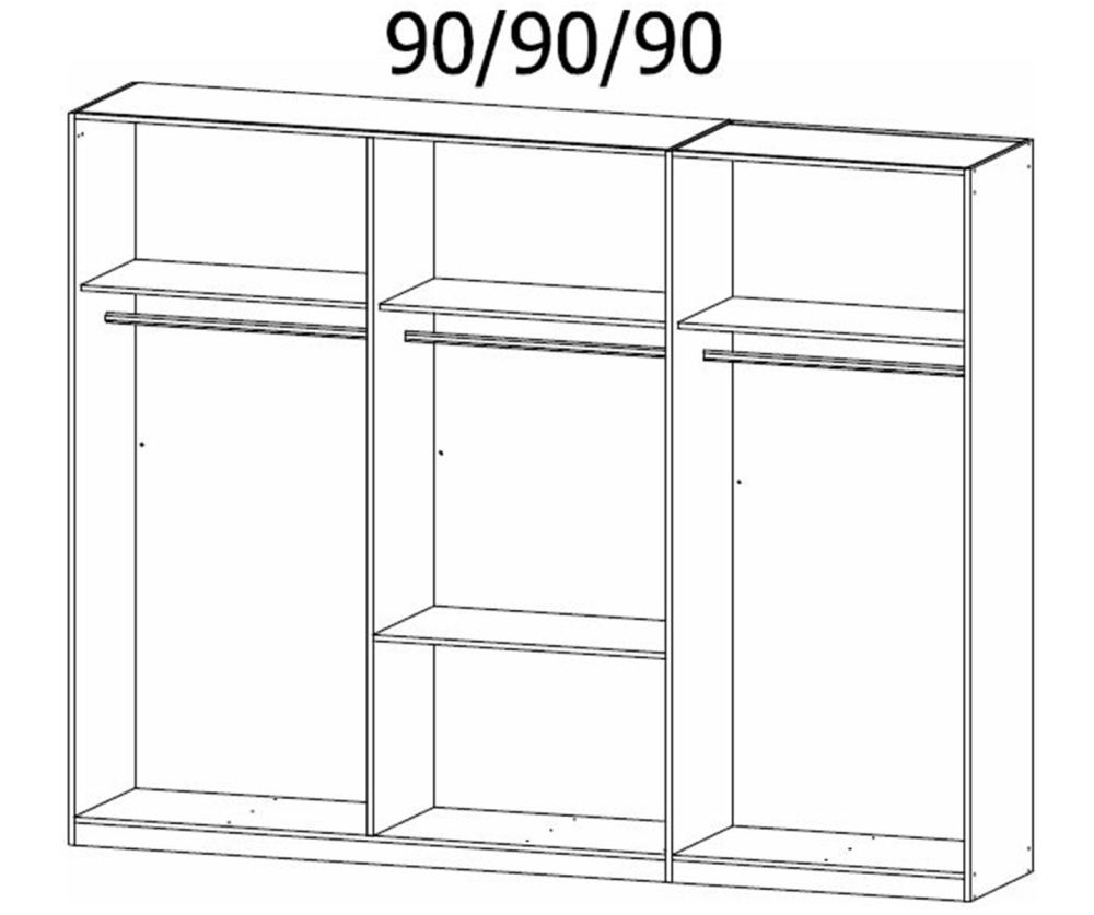 Rauch Modern Quadra Spin Alpine White Carcase with White Glass Front 6 Door 2 Glass Drawer Combi Wardrobe with Mirror
