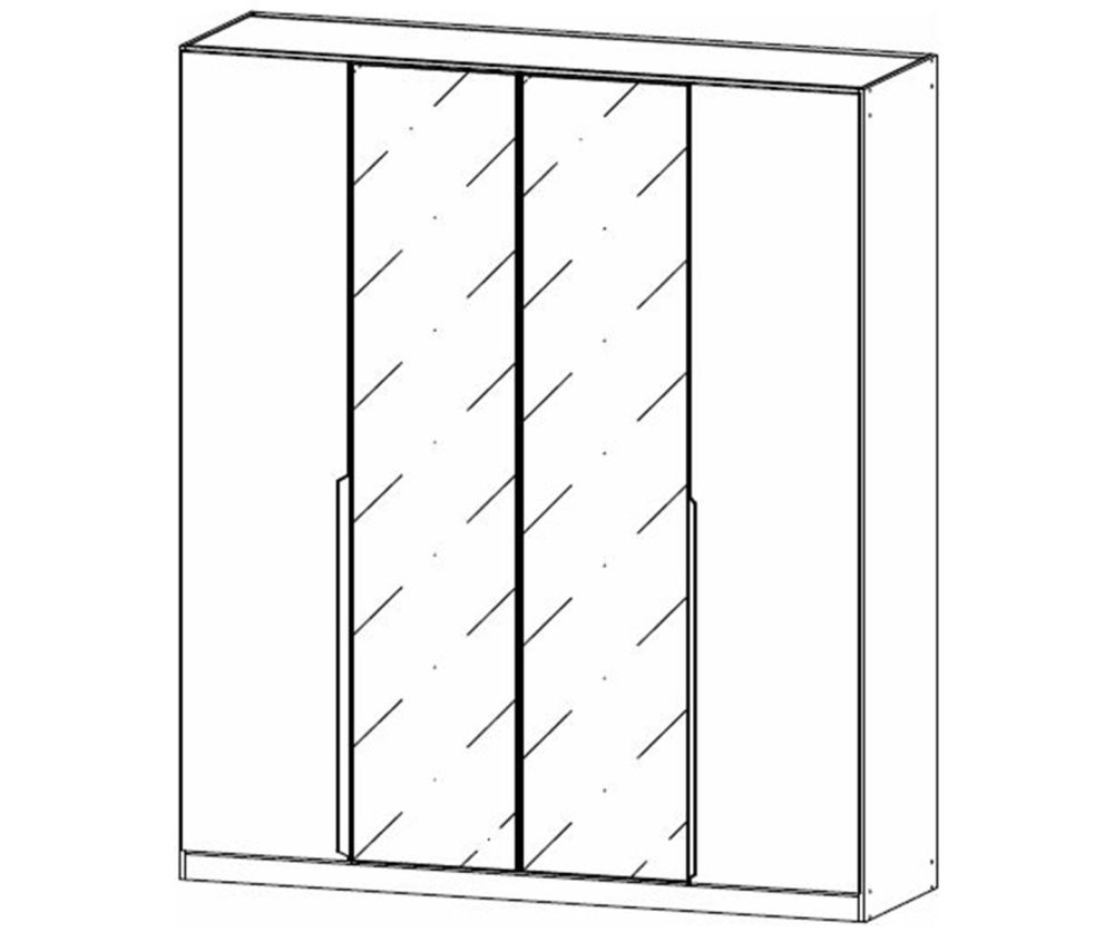 Rauch Artemis Artisan Oak Carcase and White Glass Front 4 Door Hinged Wardrobe