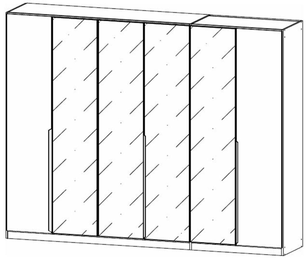 Rauch Artemis Artisan Oak Carcase and Basalt Glass Front 6 Door Hinged Wardrobe