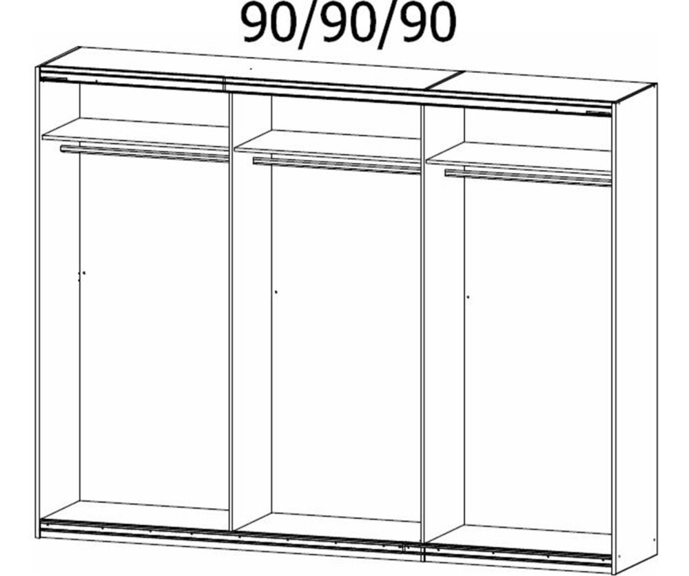 Rauch Artemis Artisan Oak Carcase and Basalt Glass Front 3 Glass Door Sliding Wardrobe (W271cm)