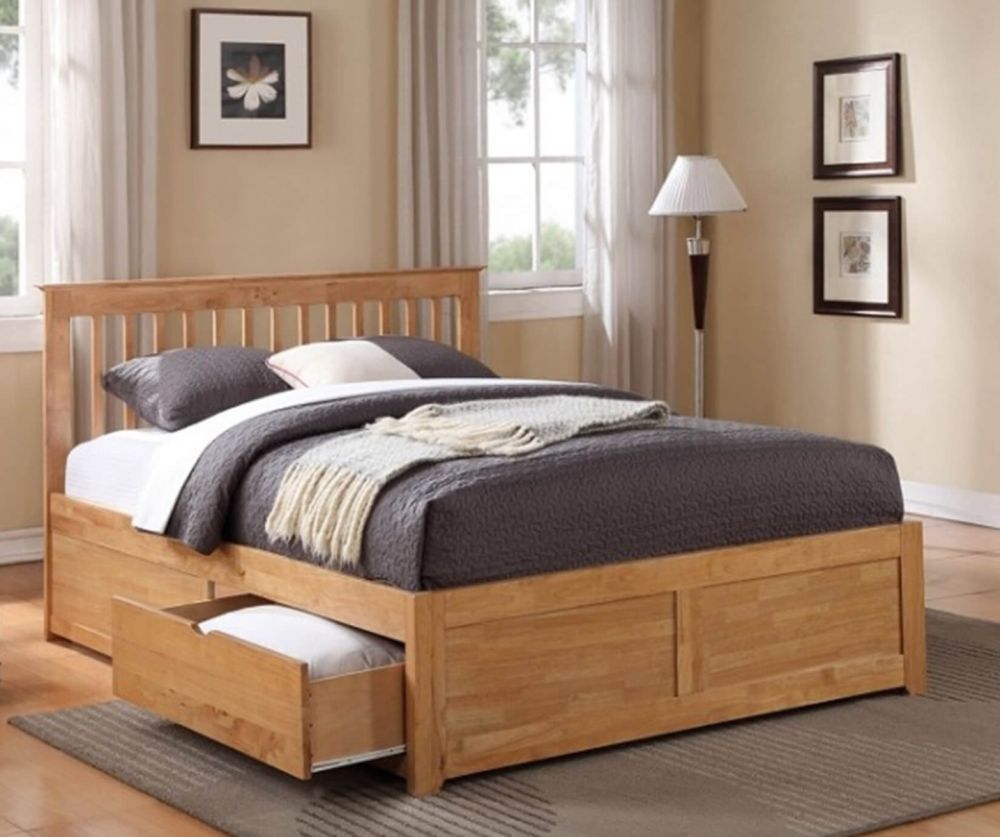 Flintshire Furniture Pentre Oak Fixed Drawer Wooden Bed Frame