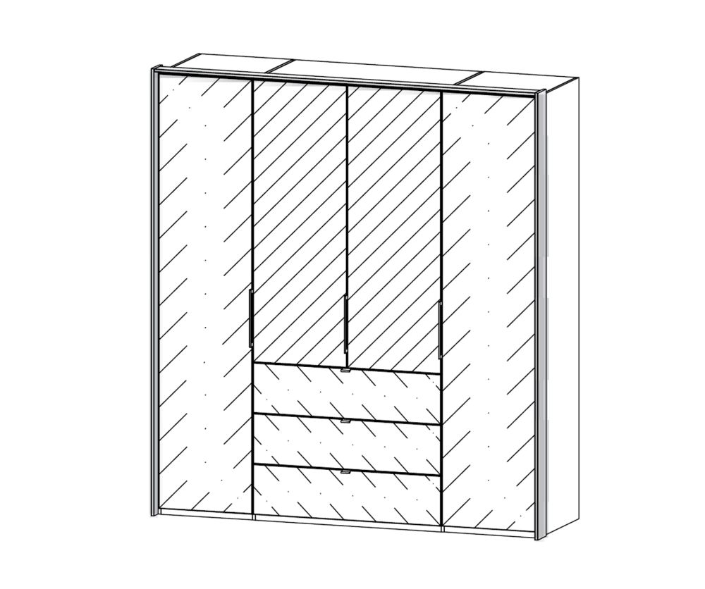 Rauch Erimo Graphite with Basalt Glass 4 Door 3 Drawer Wardrobe with 2 Mirror (W207cm)