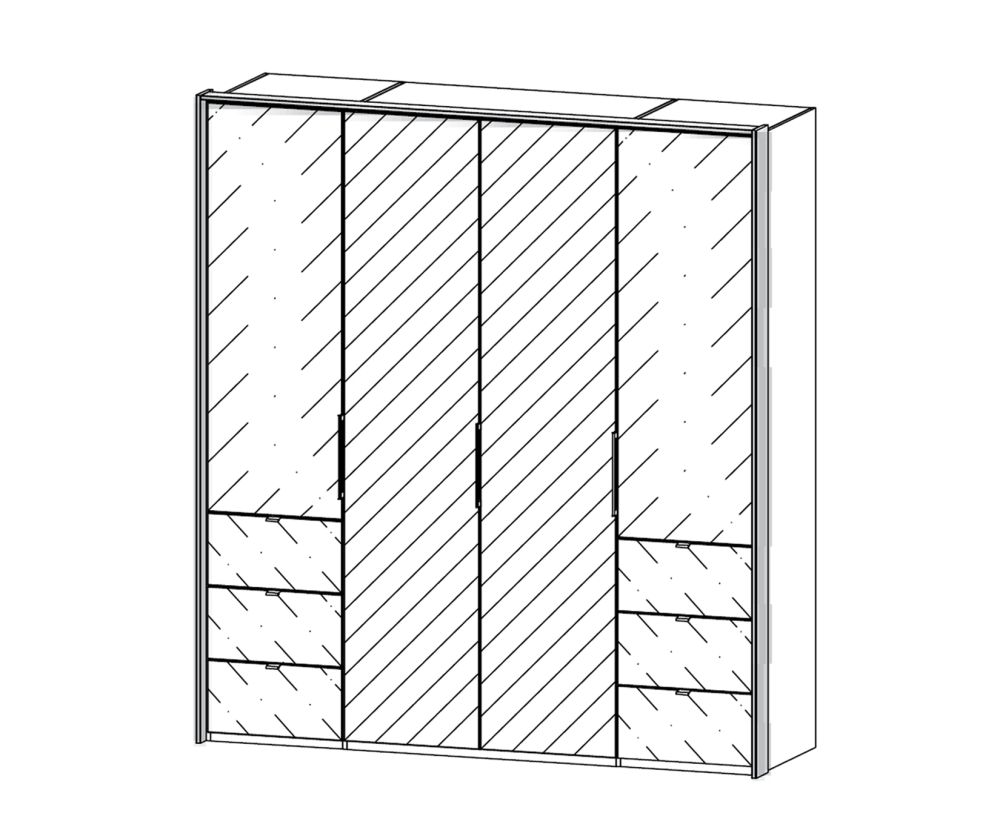 Rauch Erimo Graphite with Basalt Glass 4 Door 6 Small Drawer Wardrobe with 2 Mirror (W204cm)