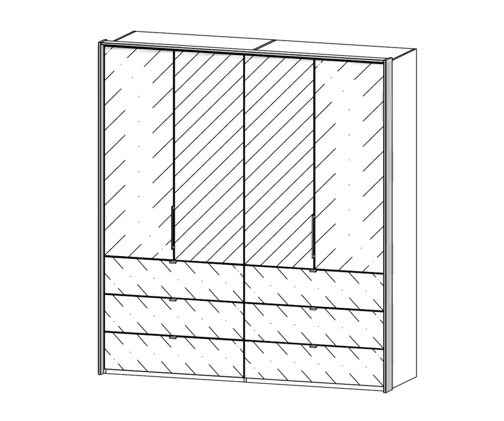 Rauch Erimo Graphite with Basalt Glass 4 Door 6 Drawer Wardrobe with 2 Mirror (W204cm)