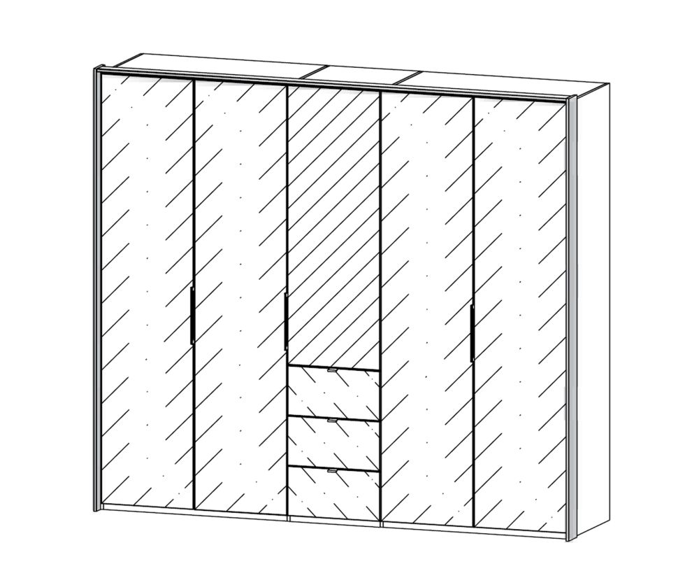 Rauch Erimo Graphite with Basalt Glass 5 Door 3 Drawer Wardrobe with 1 Mirror (W254cm)