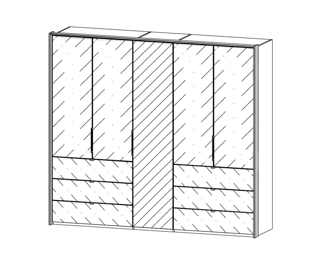 Rauch Erimo Graphite with Basalt Glass 5 Door 6 Drawer Wardrobe with 1 Mirror (W254cm)