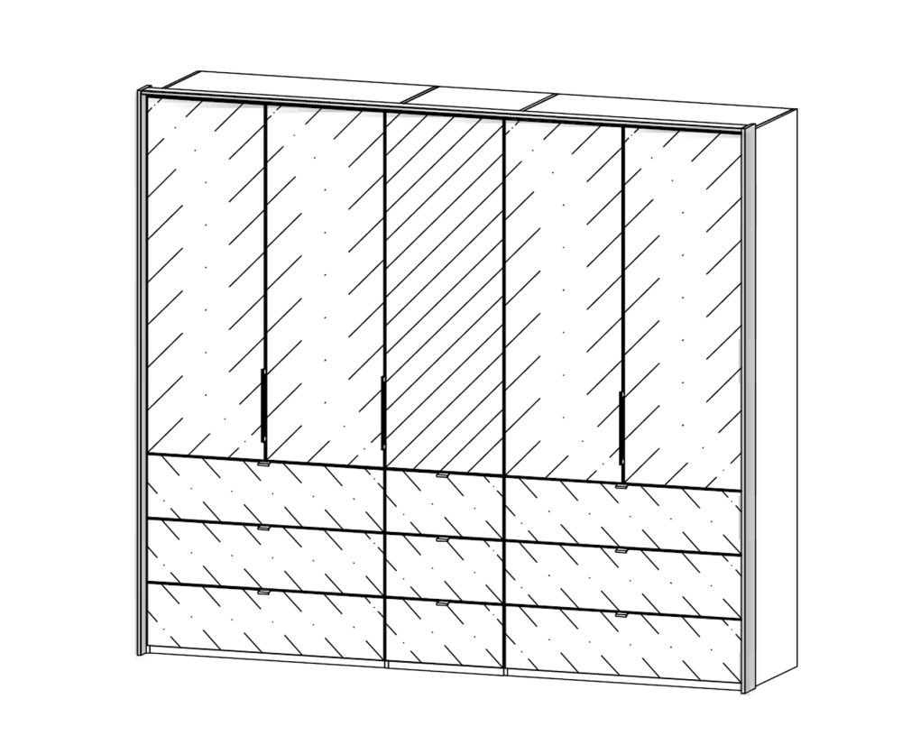 Rauch Erimo Graphite with Basalt Glass 5 Door 9 Drawer Wardrobe with 1 Mirror (W254cm)
