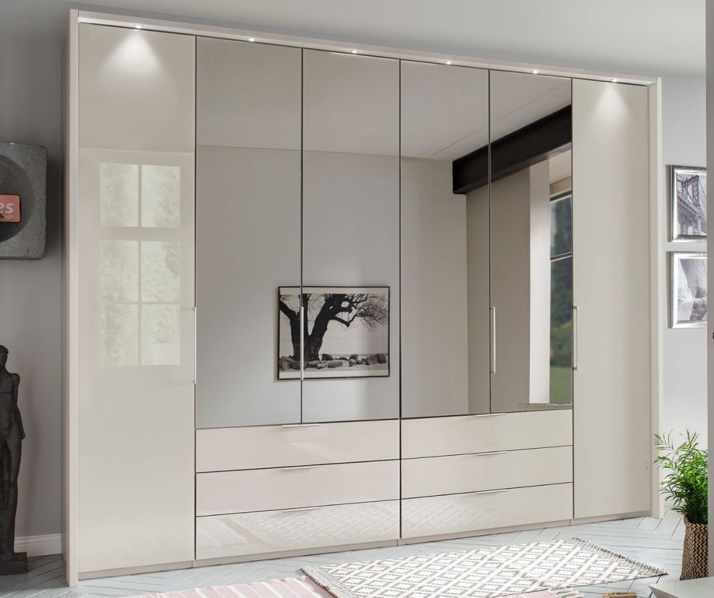 Wiemann Vip Monaco 1000 Glass Champagne and Mirror 6 Door 6 Drawer Combi Wardrobe – W300cm