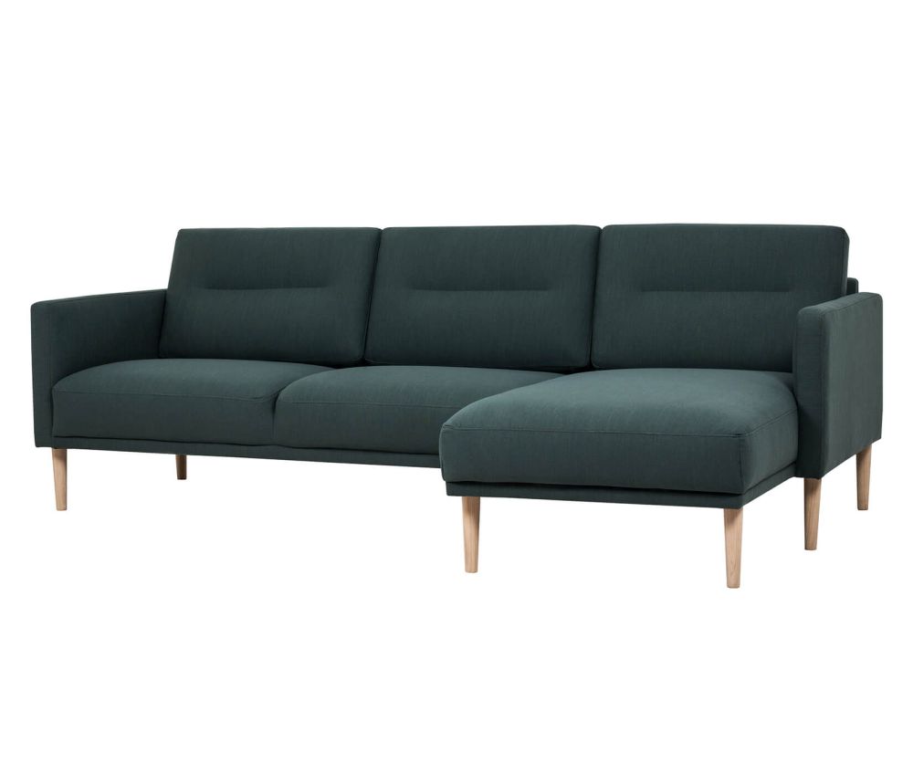 FTG Larvik Dark Green Chaiselongue Sofa (RH) with Oak Legs