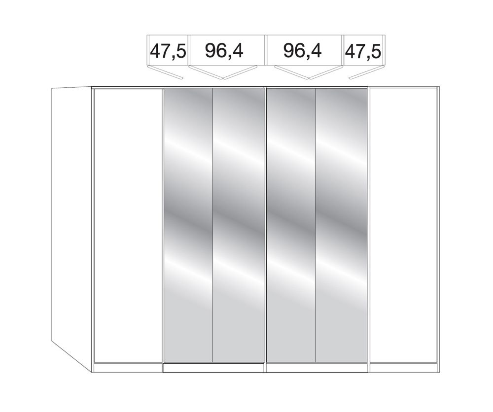 Wiemann Kansas 6 Door Wardrobe with Havana Glass Front and 4 Centre Crystal Mirror - W 300cm