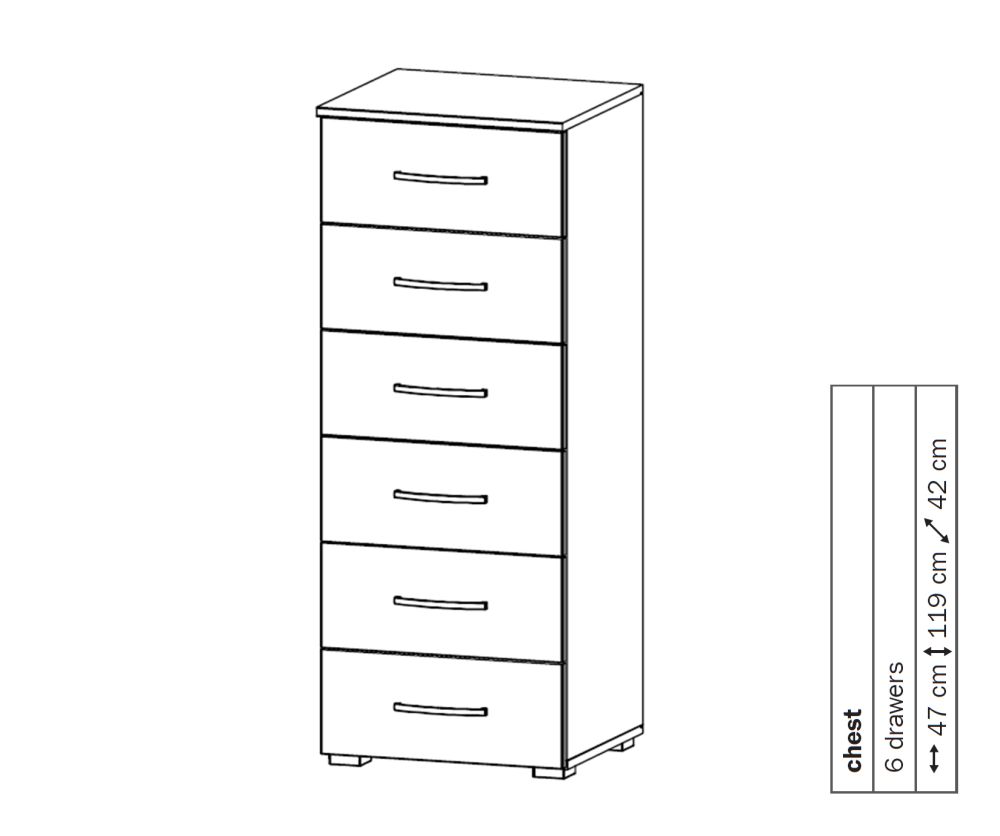 Rauch Aditio 6 Drawer Chest with High Polish White Front