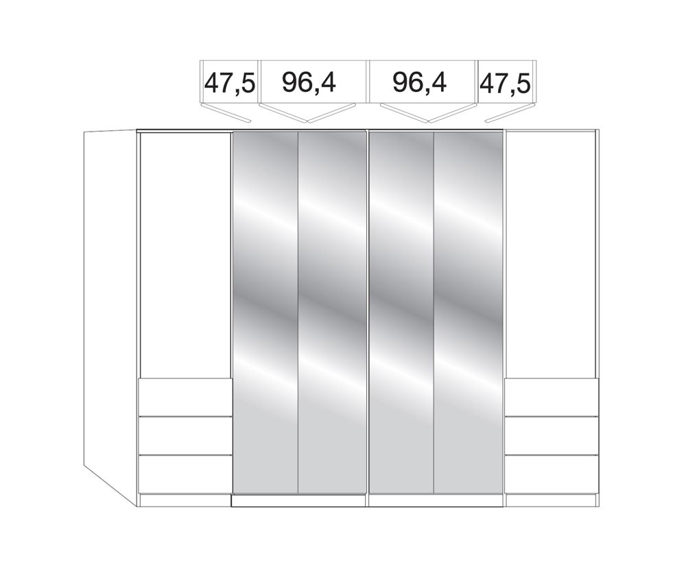 Wiemann Kansas 6 Door 6 Drawer Wardrobe with Champagne Glass Front and 4 Centre Crystal Mirror - W 300cm