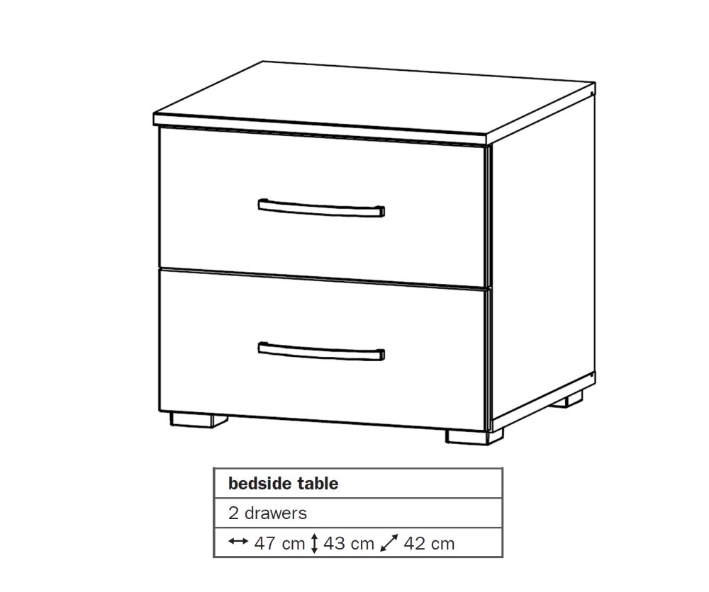 Rauch Aditio 2 Drawer Bedside Table with Glass White Front
