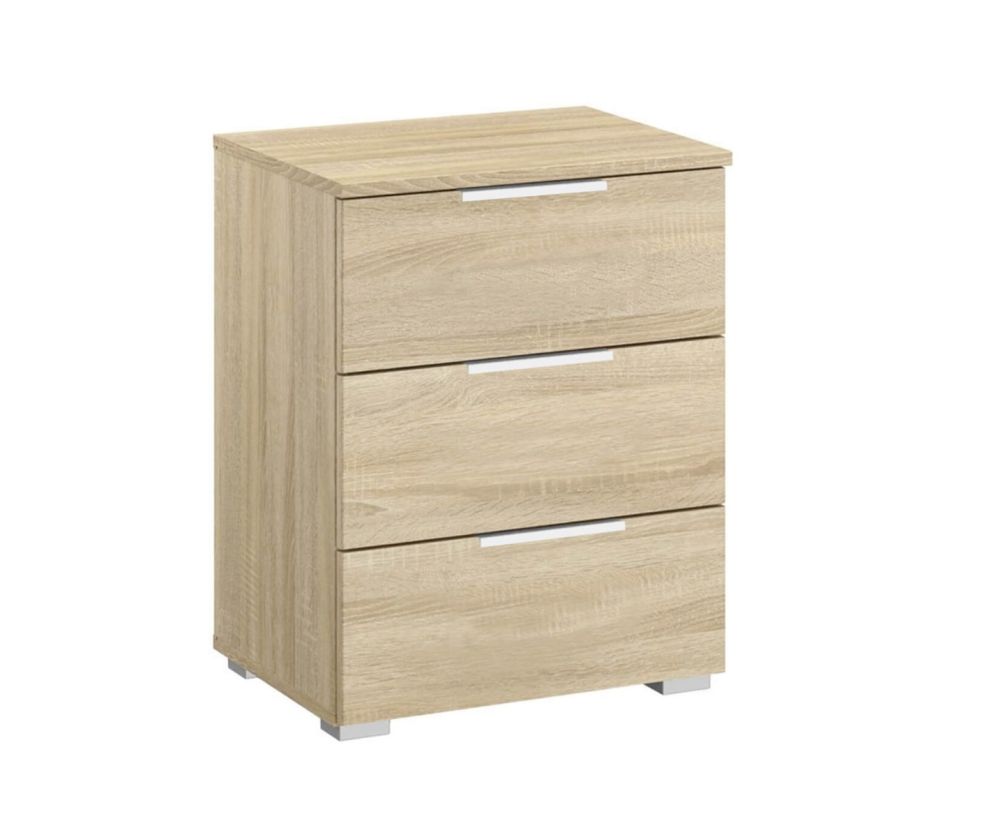 Rauch Texas Sonoma Oak Carcase with Alpine White Front 3 Drawer Bedside Table