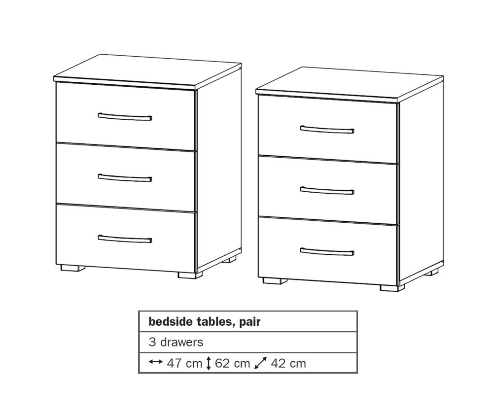 Rauch Aditio 3 Drawer Bedside Table and Metallic Grey Front