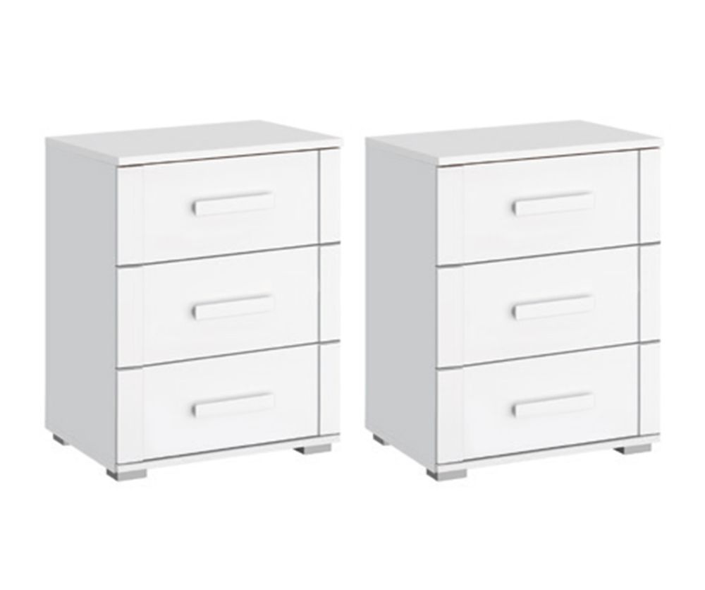 Rauch Rivera Alpine White 3 Drawer Bedside Table in Pair