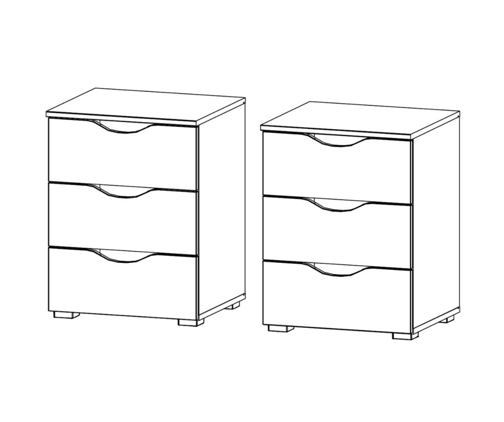 Rauch Arnstein Metallic Grey Carcase with White Front 3 Drawer Bedside Cabinet(Pair)