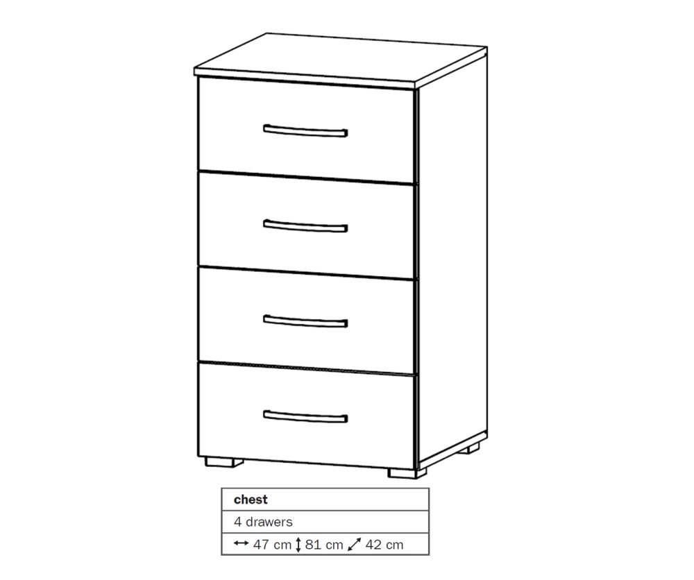 Rauch Aditio 4 Drawer Chest with Glass Silk Grey Front