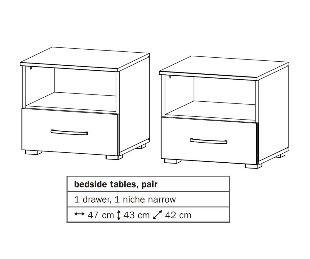 Rauch Aditio 1 Drawer Bedside Table with Glass Silk Grey Front