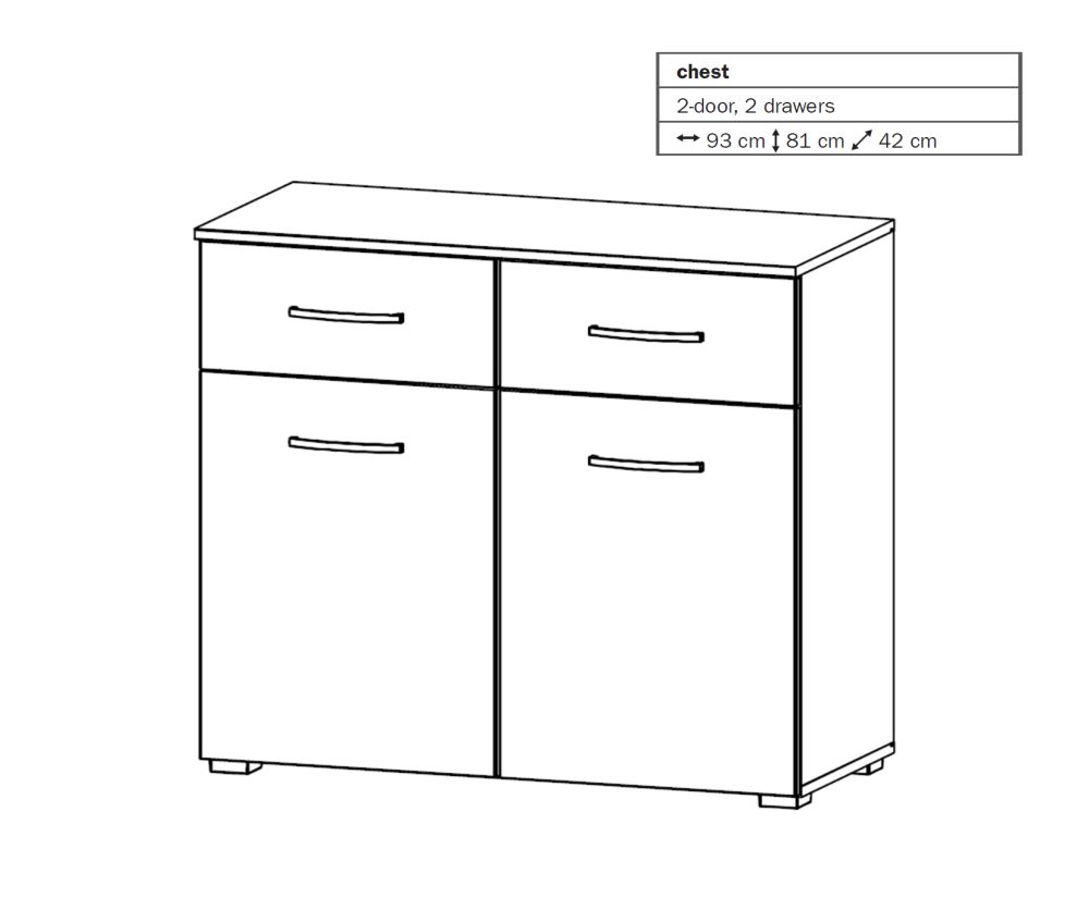 Rauch Aditio 2 Door 2 Drawer Chest with Artisan Oak Front - H 81cm