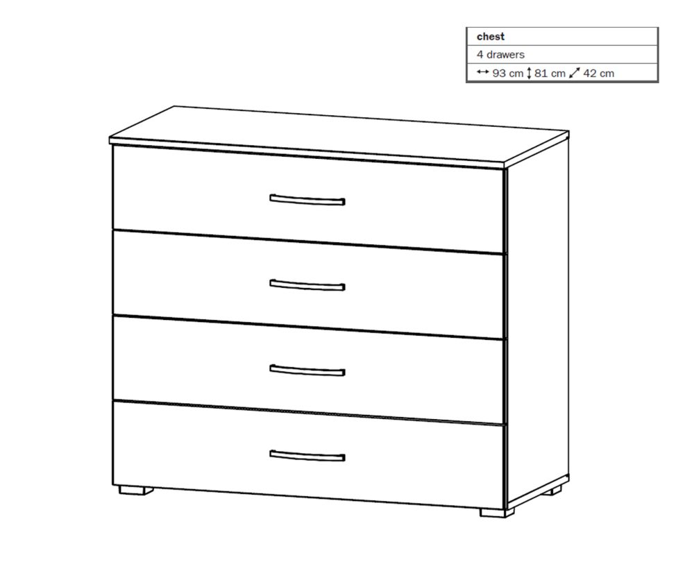 Rauch Aditio 4 Drawer Chest with Silk Grey Front - W 93cm