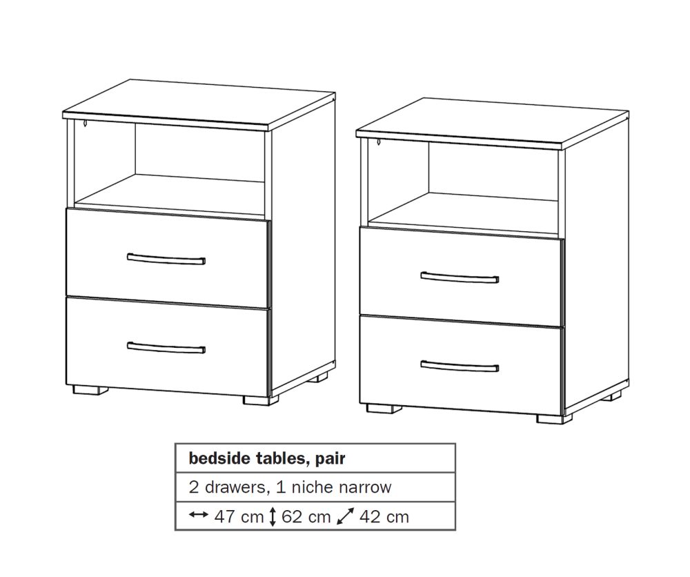 Rauch Aditio 2 Drawer Bedside Table with Shelf and Silk Grey Front
