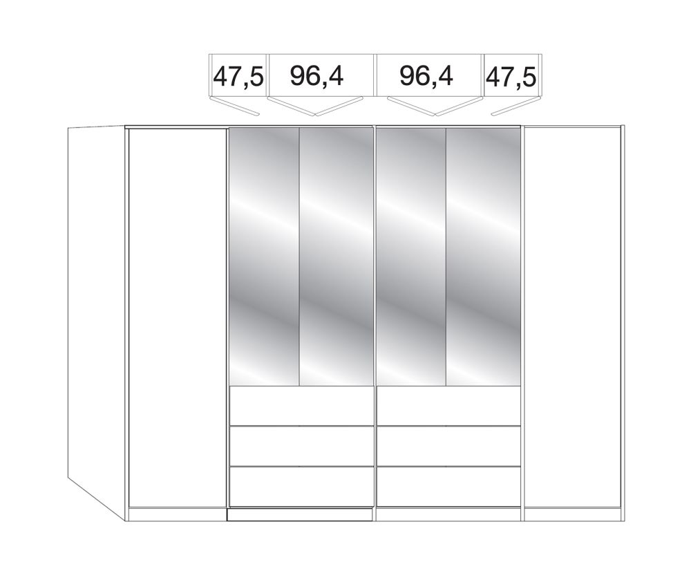 Wiemann Kansas 6 Door 6 Drawer Bi-Fold Wardrobe with Champagne Glass Front and 4 Centre Crystal Mirror