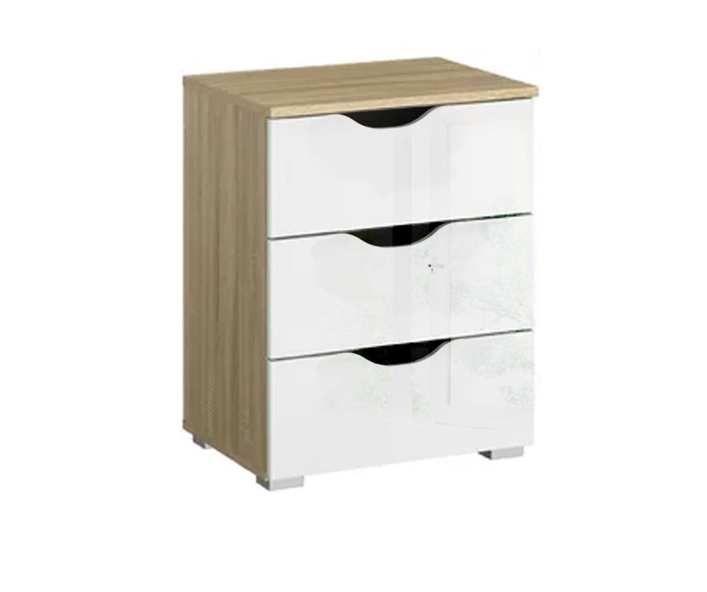 Rauch Arnstein Artisan Oak Colour Carcase with White Front 3 Drawer Bedside Cabinet