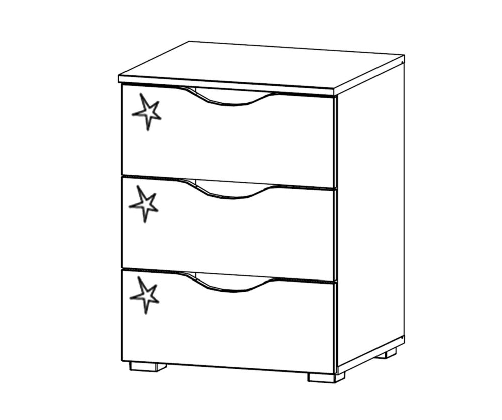 Rauch Arnstein Sonoma Oak Colour Carcase with High Polish White Front 3 Drawer Bedside Cabinet