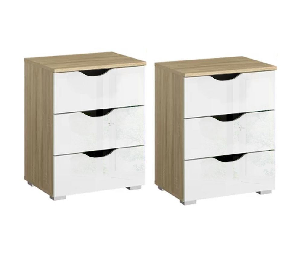 Rauch Arnstein Artisan Oak Colour Carcase with White Front 3 Drawer Bedside Cabinet(Pair)
