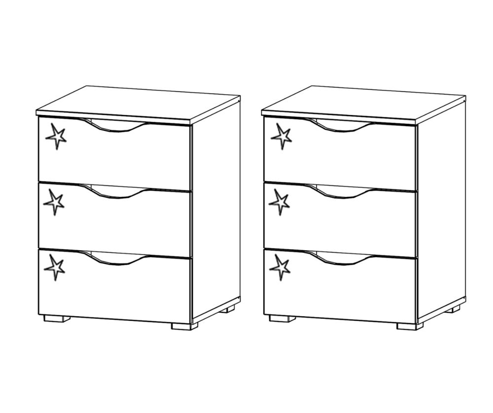Rauch Arnstein Artisan Oak Colour Carcase with High Polish White Front 3 Drawer Bedside Cabinet(Pair)
