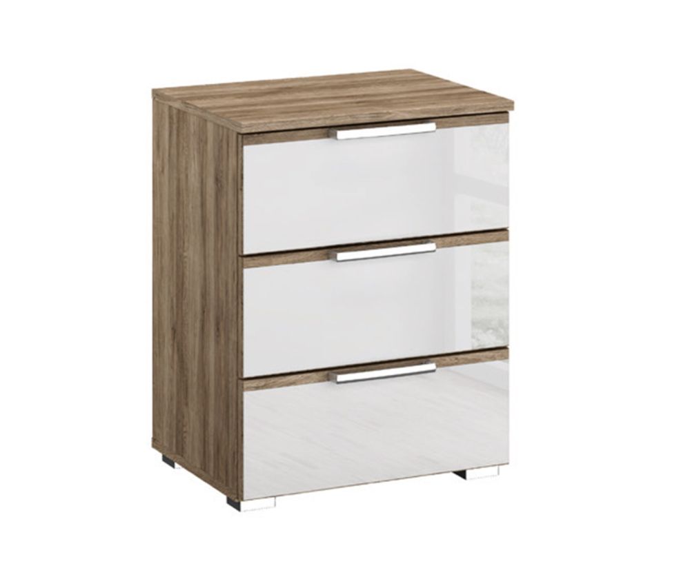 Rauch Terano Metallic Grey with White Glass Overlay 3 Drawer Bedside Table