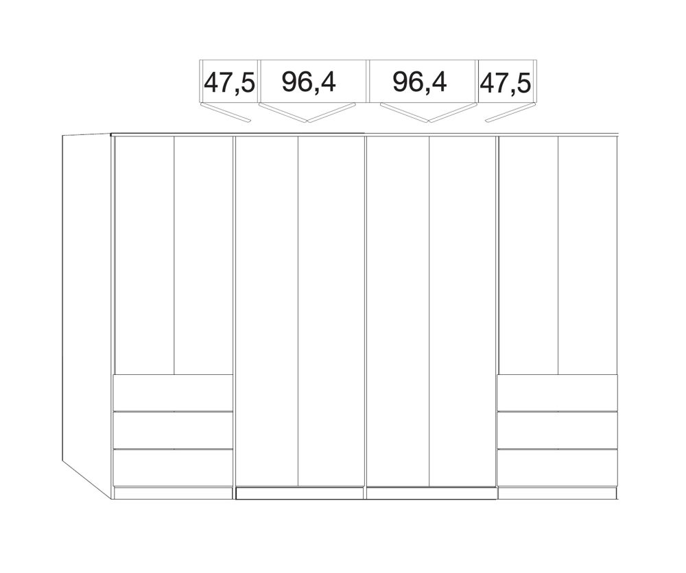 Wiemann Kansas 8 Door 6 Drawer Wardrobe with Havana Glass Front - W 350cm