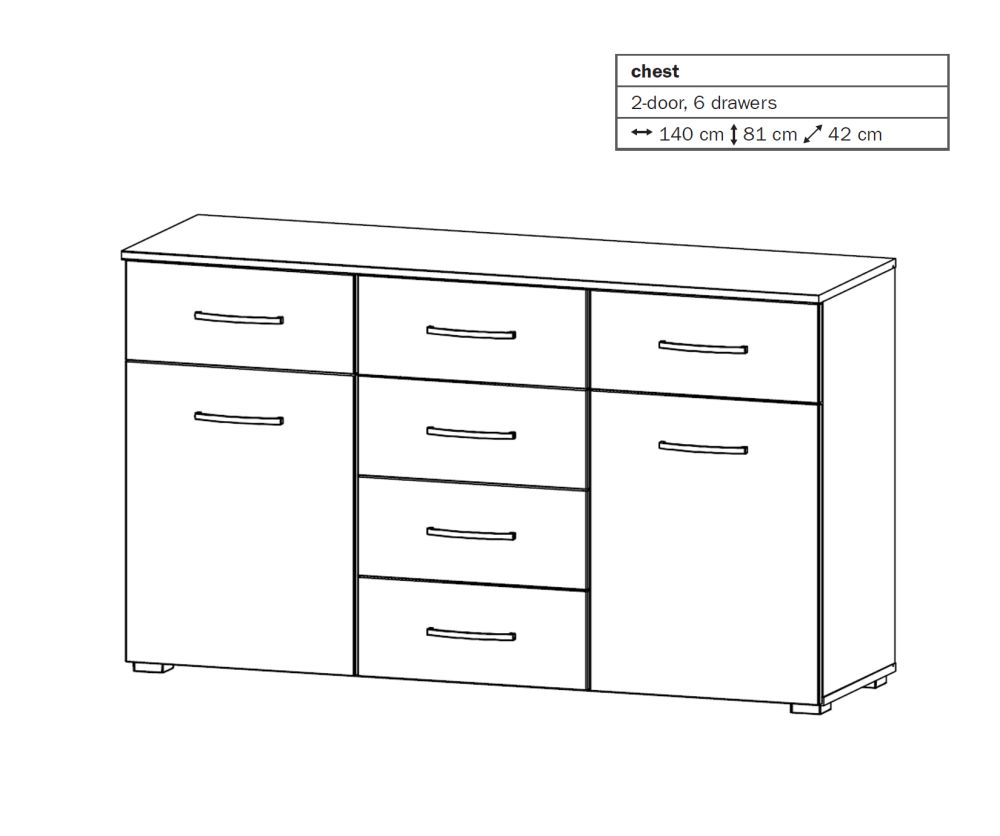 Rauch Aditio 2 Door 6 Drawer Chest with Sonoma Oak Front