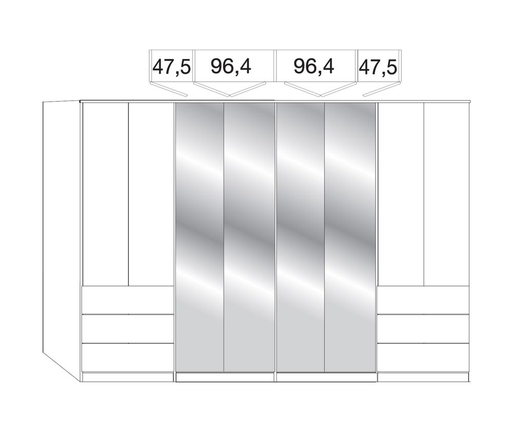 Wiemann Kansas 8 Door 6 Drawer Wardrobe with White Glass Front and 4 Centre Crystal Mirror - W 350cm