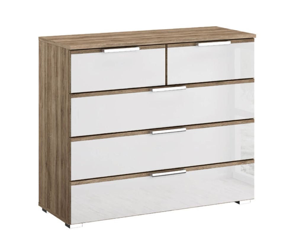 Rauch Terano Metallic Grey with White Glass Overlay 5 Drawer Chest